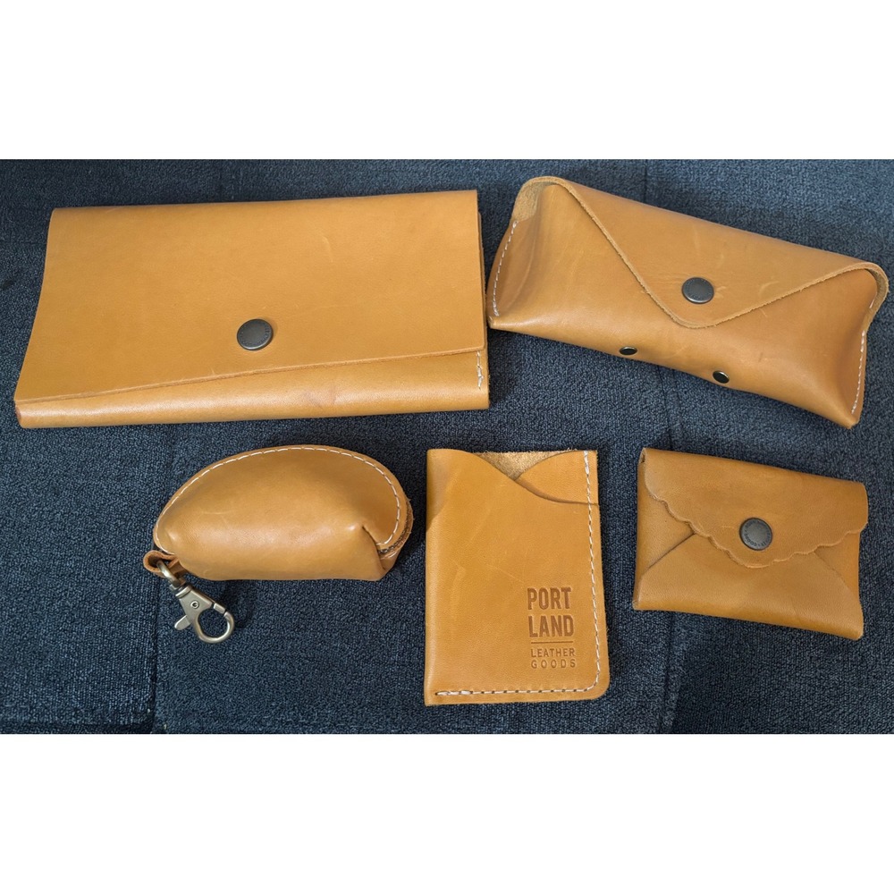 Portland Leather Goods 4 Pc Lot Sunflower Yellow Leather Wallet Glasses Case